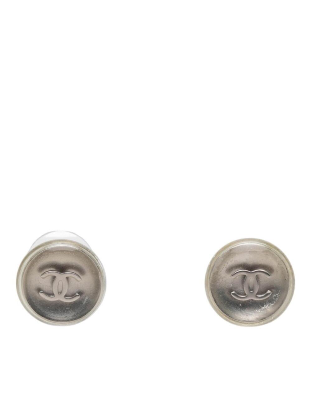 Chanel Cc Logo Stud Earrings Silver- #299502C44B